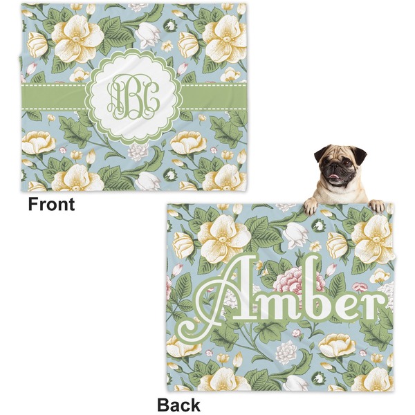 Vintage Floral Microfleece Dog Blanket - Large- Front & Back
