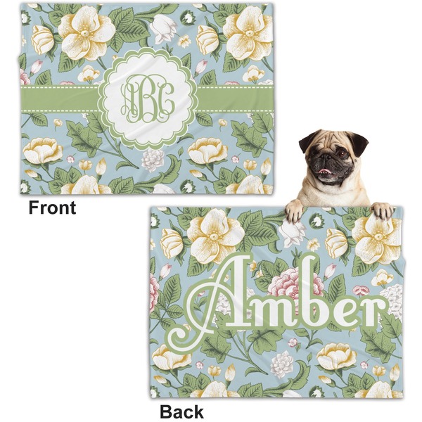 Vintage Floral Microfleece Dog Blanket - Regular - Front & Back
