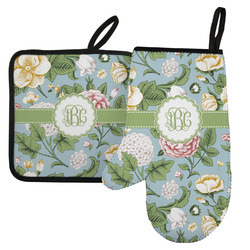 Vintage Floral Left Oven Mitt & Pot Holder Set w/ Monogram