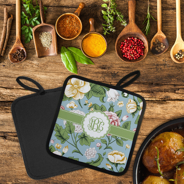 Vintage Floral Neoprene Pot Holder - Set of 2  LIFESTYLE (Flatlay)