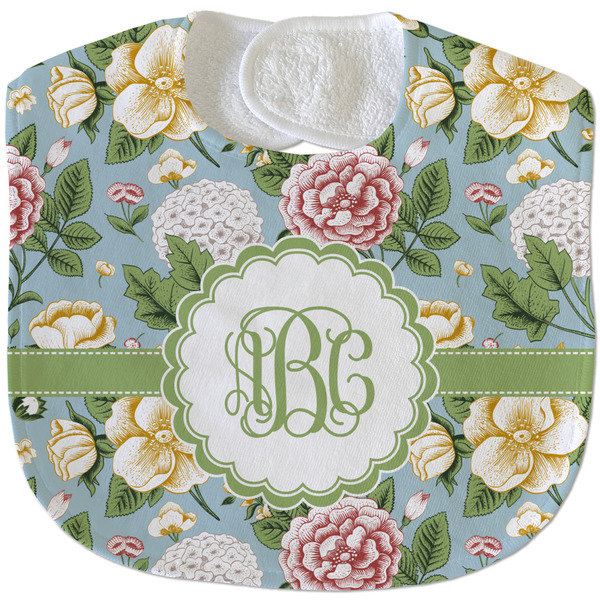 Custom Vintage Floral Velour Baby Bib w/ Monogram