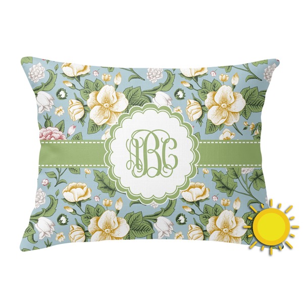 Custom Vintage Floral Outdoor Throw Pillow (Rectangular) (Personalized)