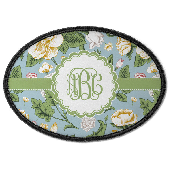 Custom Vintage Floral Iron On Oval Patch w/ Monogram