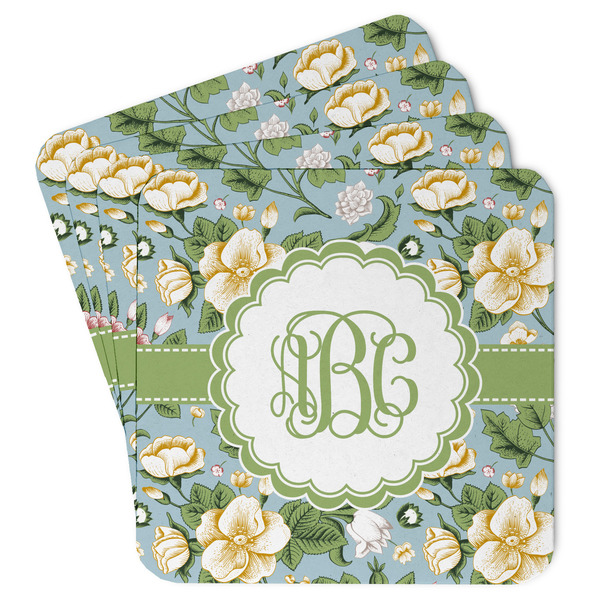 Custom Vintage Floral Paper Coasters w/ Monograms