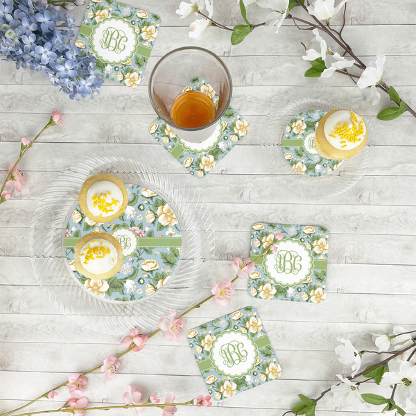 Vintage Floral Paper Coasters - In Context