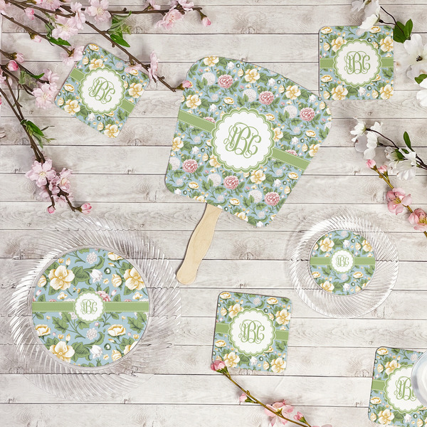 Vintage Floral Party Supplies Combination Image - All items - Plates, Coasters, Fans