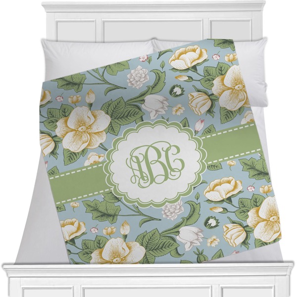 Custom Vintage Floral Minky Blanket - Twin / Full - 80"x60" - Single Sided (Personalized)