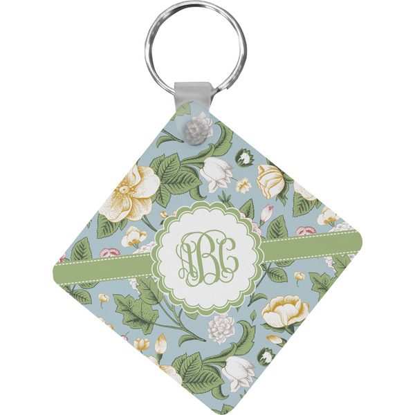 Custom Vintage Floral Diamond Plastic Keychain w/ Monogram