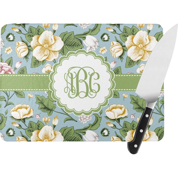 Custom Vintage Floral Rectangular Glass Cutting Board (Personalized)