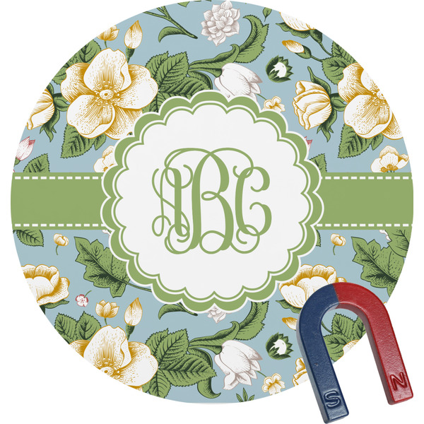 Custom Vintage Floral Round Fridge Magnet (Personalized)