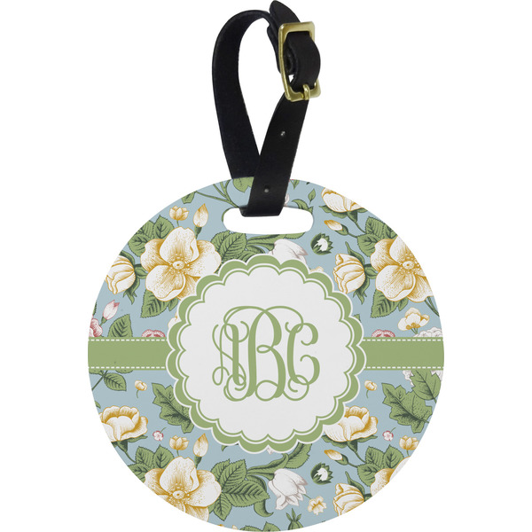 Custom Vintage Floral Plastic Luggage Tag - Round (Personalized)