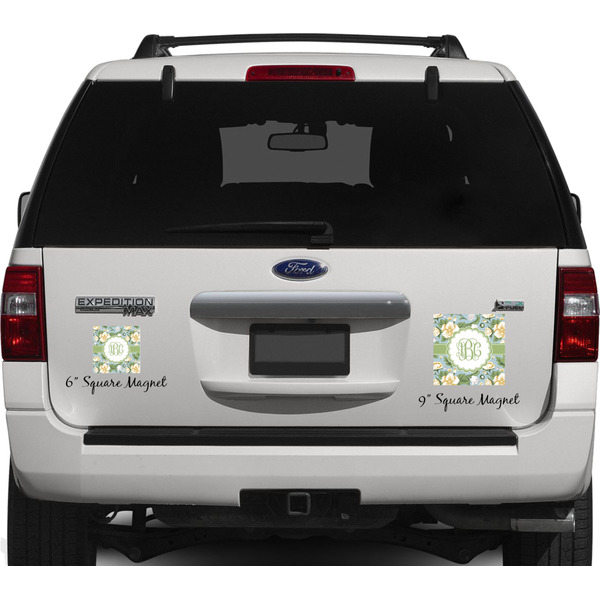 Vintage Floral Personalized Square Car Magnets on Ford Explorer