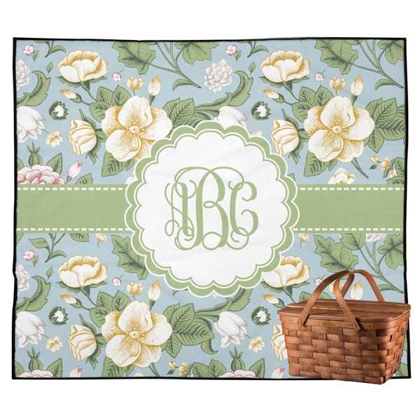 Custom Vintage Floral Outdoor Picnic Blanket (Personalized)
