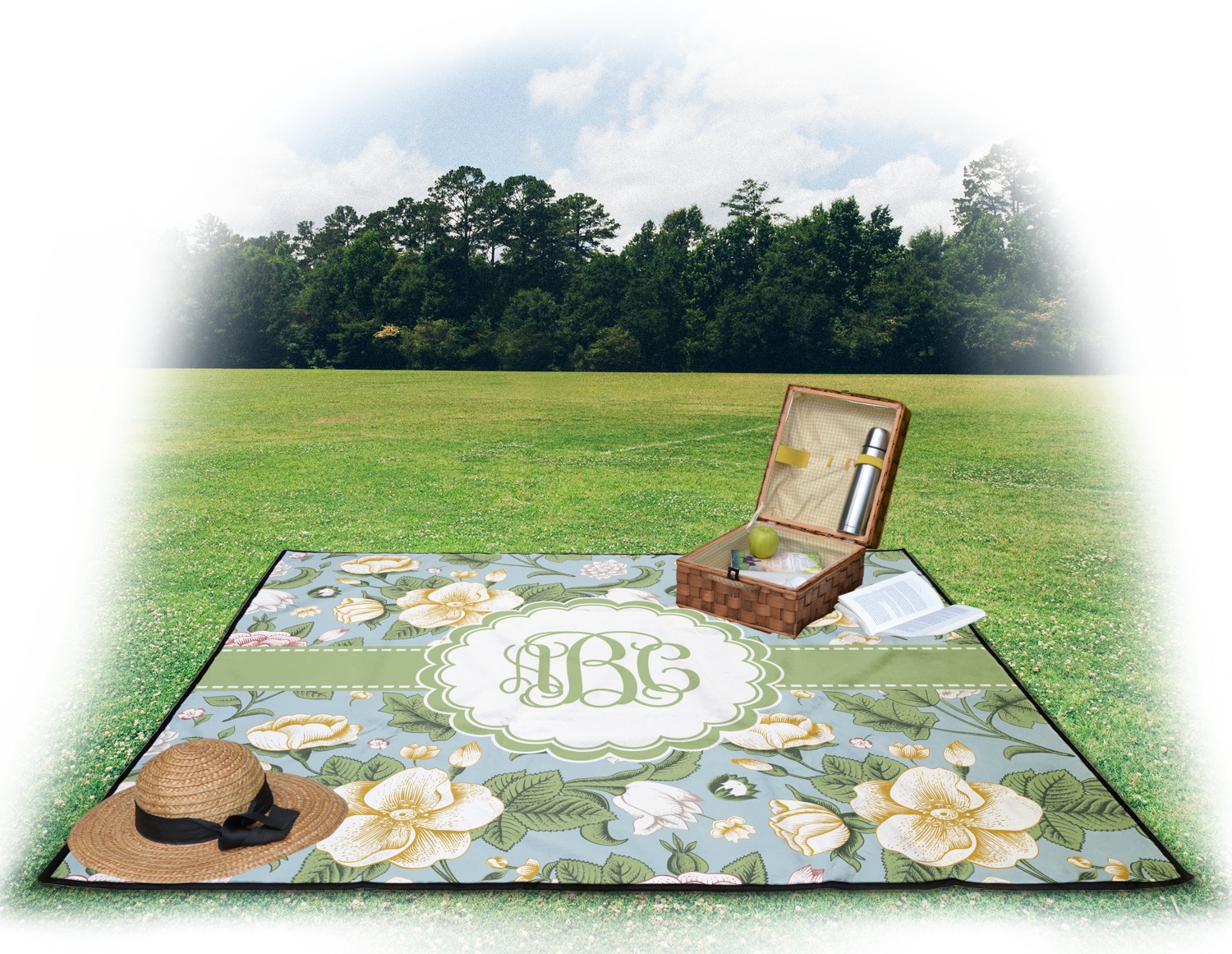Vintage Floral Outdoor Picnic Blanket (Personalized) YouCustomizeIt