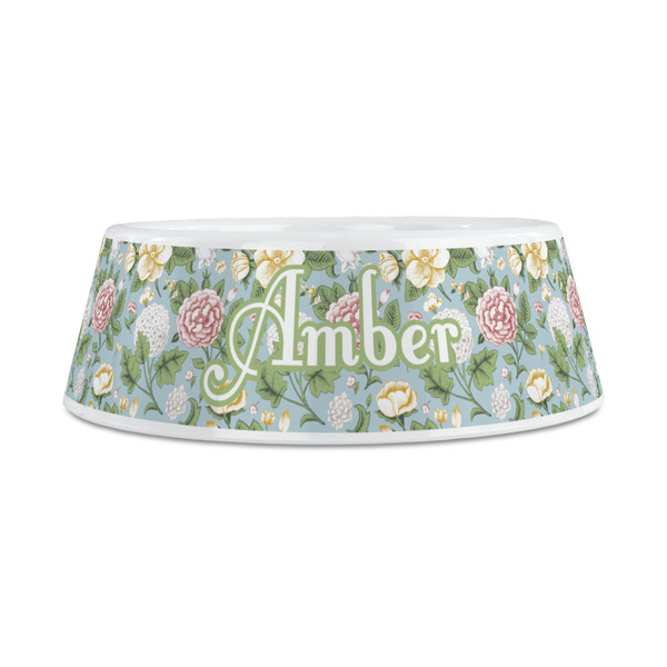 Vintage Floral Plastic Dog Bowls - Medium - FRONT