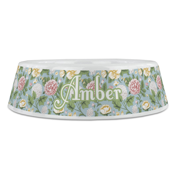 Vintage Floral Plastic Pet Bowls - Large - FRONT