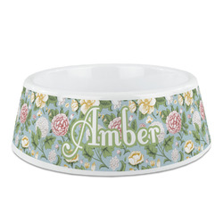 Vintage Floral Plastic Dog Bowl - Medium (Personalized)