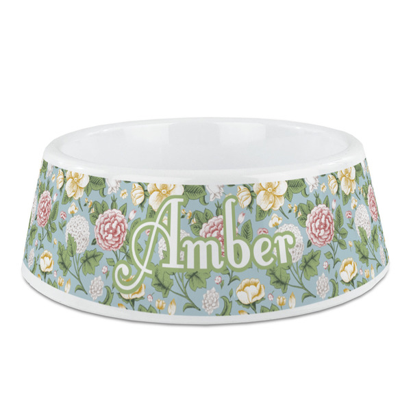 Custom Vintage Floral Plastic Dog Bowl (Personalized)