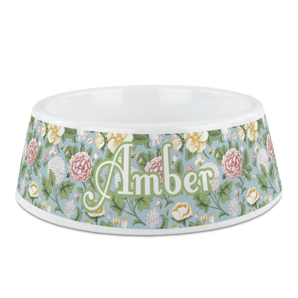 Custom Vintage Floral Plastic Dog Bowl - Medium (Personalized)