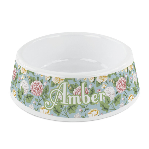 Custom Vintage Floral Plastic Dog Bowl - Small (Personalized)
