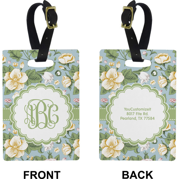Vintage Floral Rectangle Luggage Tag (Front + Back)