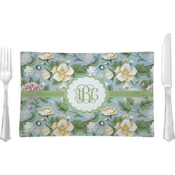 Custom Vintage Floral Rectangular Glass Lunch / Dinner Plate - Single or Set (Personalized)
