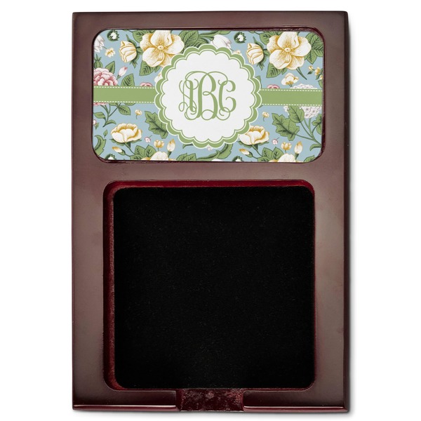 Vintage Floral Red Mahogany Sticky Note Holder - Flat