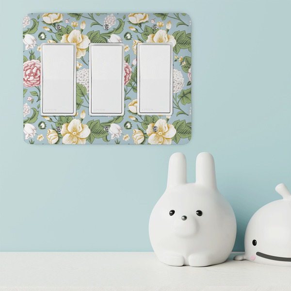 Vintage Floral Rocker Light Switch Covers - Triple - IN CONTEXT