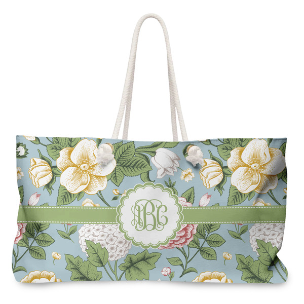 Custom Vintage Floral Large Tote Bag with Rope Handles (Personalized)