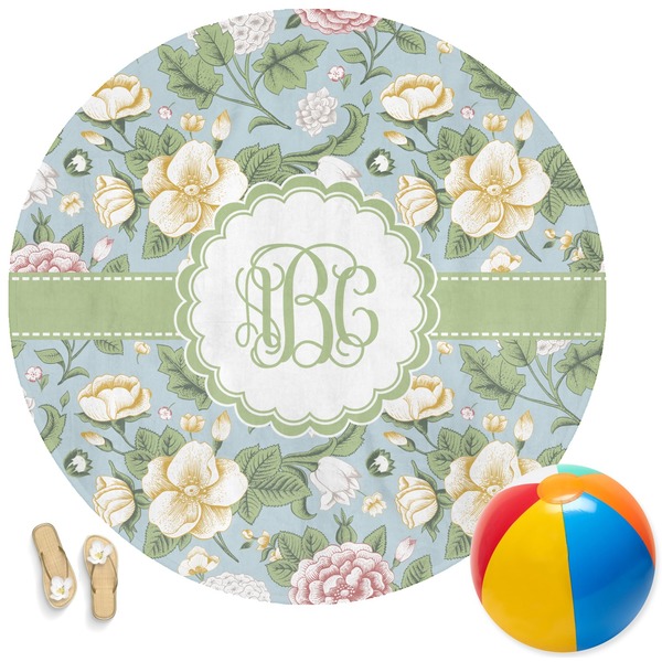 Custom Vintage Floral Round Beach Towel (Personalized)