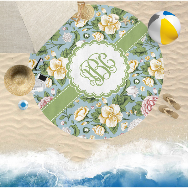 Vintage Floral Round Beach Towel Lifestyle