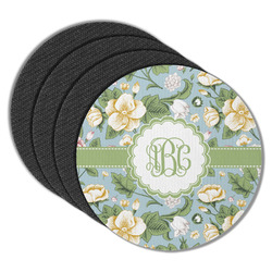 Vintage Floral Round Rubber Backed Coasters - Set of 4 (Personalized)