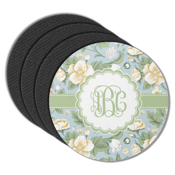 Custom Vintage Floral Round Rubber Backed Coasters - Set of 4 (Personalized)