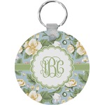 Vintage Floral Round Plastic Keychain (Personalized)
