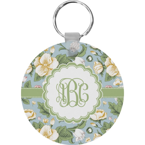Custom Vintage Floral Round Plastic Keychain (Personalized)