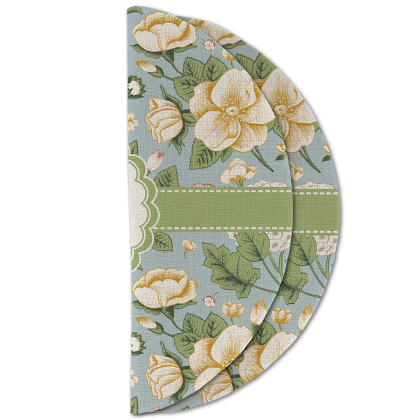 Vintage Floral Round Linen Placemats - HALF FOLDED (double sided)