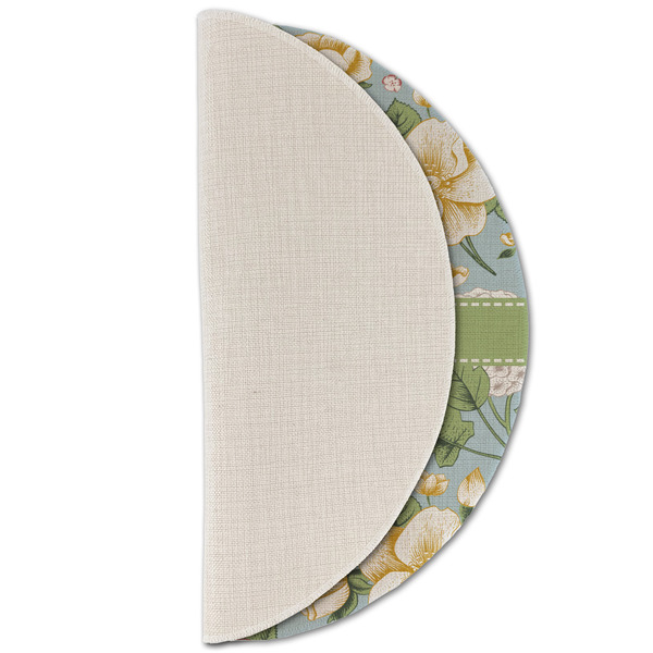 Vintage Floral Round Linen Placemats - HALF FOLDED (single sided)