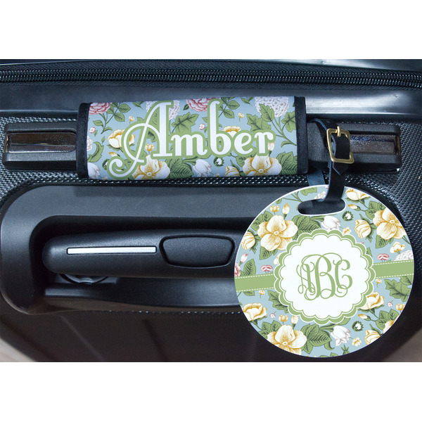 Vintage Floral Round Luggage Tag & Handle Wrap - In Context