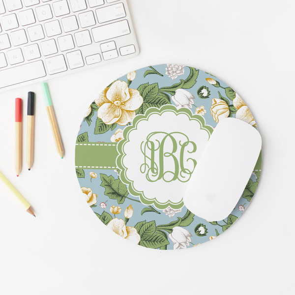 Vintage Floral Round Mousepad - LIFESTYLE 2