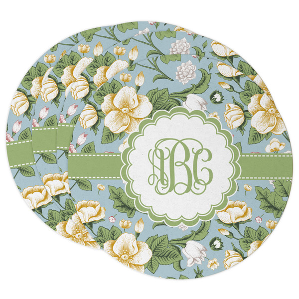 Custom Vintage Floral Round Paper Coasters w/ Monograms