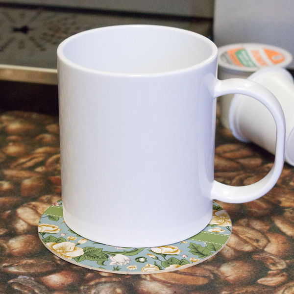 Vintage Floral Round Paper Coaster - With Mug