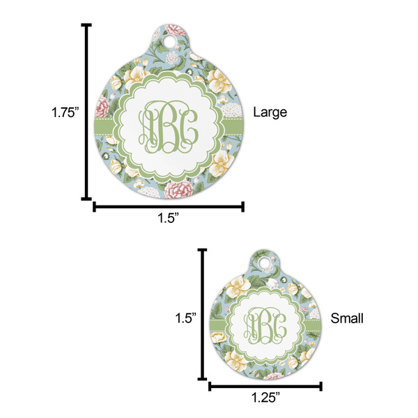 Vintage Floral Round Pet ID Tag - Large - Comparison Scale