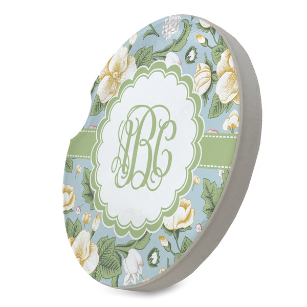 Vintage Floral Sandstone Car Coaster - STANDING ANGLE