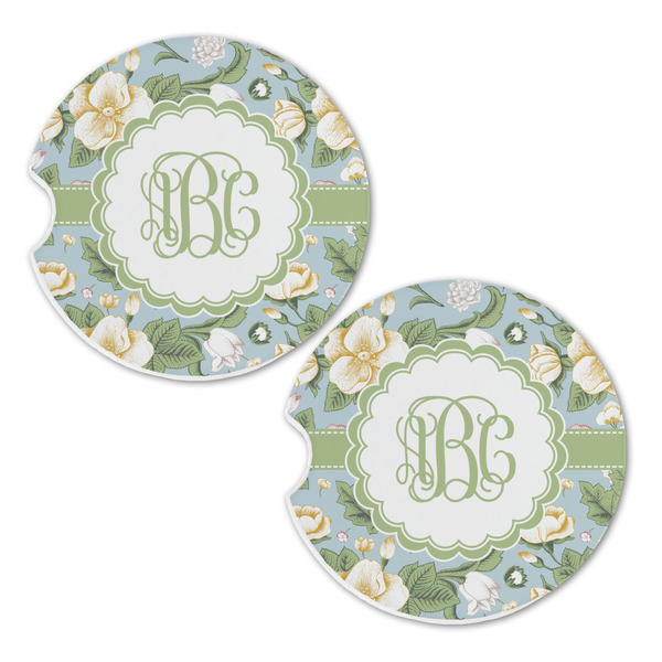 Vintage Floral Sandstone Car Coasters - Set of 2