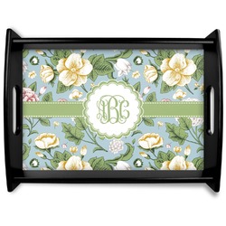 Vintage Floral Black Wooden Tray - Large (Personalized)