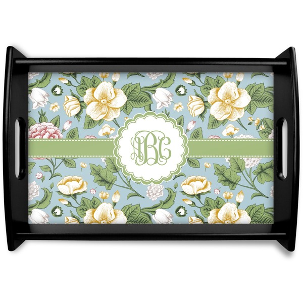Custom Vintage Floral Black Wooden Tray - Small (Personalized)