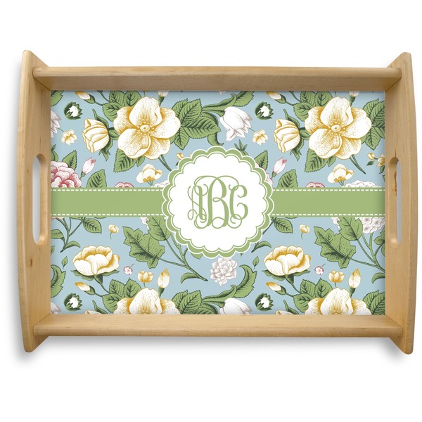 Custom Vintage Floral Natural Wooden Tray - Large (Personalized)