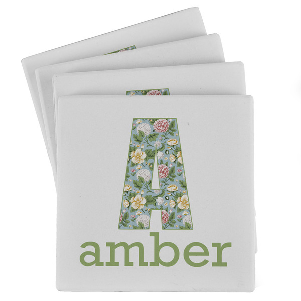 Custom Vintage Floral Absorbent Stone Coasters - Set of 4 (Personalized)