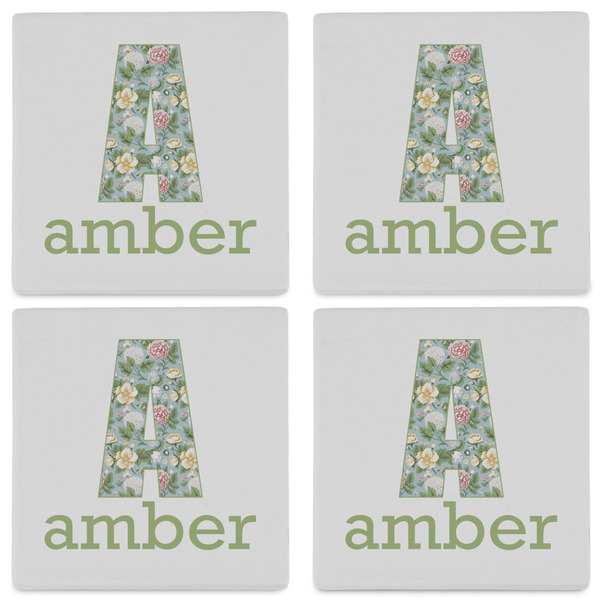 Vintage Floral Set of 4 Sandstone Coasters - See All 4 View