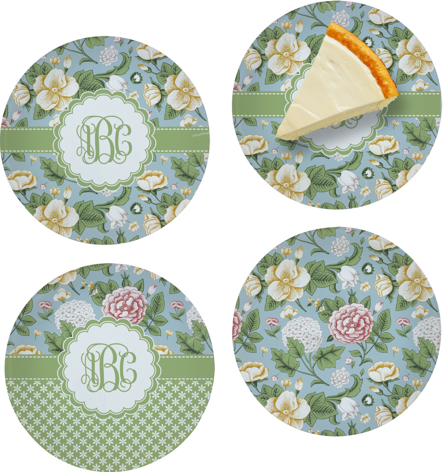 Custom Vintage Floral 8" Glass Appetizer / Dessert Plates Single or